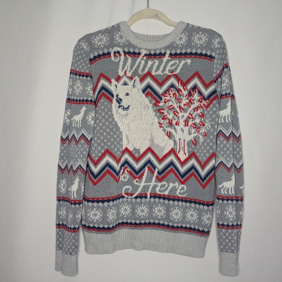 Game Of Thrones Men's Gray Ghost Jon Snow Winter Is Here Ugly Sweater L - Picture 1 of 7